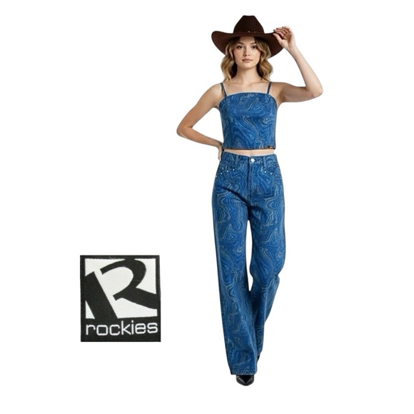 Rockies Pants - Vintage Rockies 2 piece jeans & crop top set. Made in USA Rodeo Show Wear
